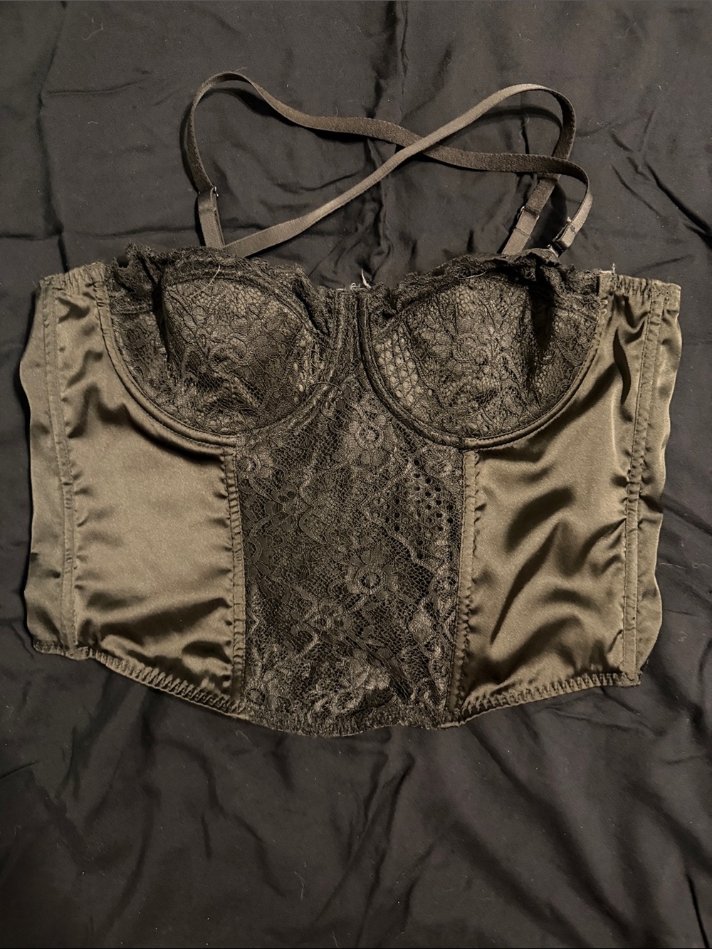 Black Lace Bustier Crop Top - Women's Intimates